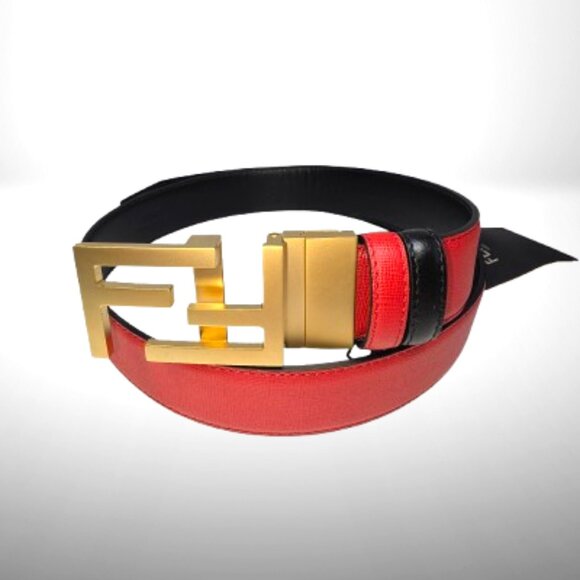Fendi Reversible Leather Belt – Red & Black | Gold FF Buckle | Made in Italy main image 5